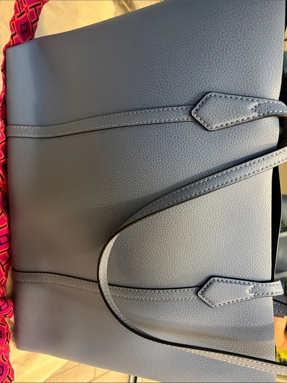 Tory Burch Perry Blue Leather Tote with Green Accent
